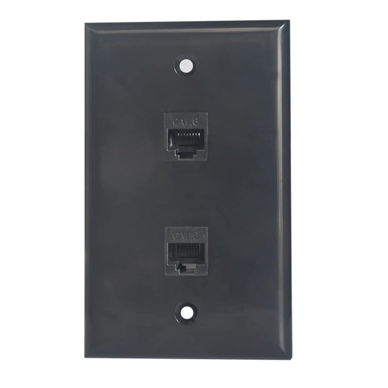 BUPLDET لوحة حائط إيثرنت بوبلدت 2 منفذ سوداء - لوحة حائط من فئة 6 RJ45 أنثوية إلى أنثوية - Image 1